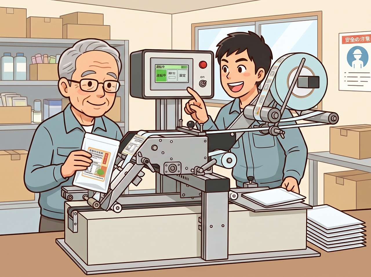 手貼りからパウチラベラーへ！作業改善例